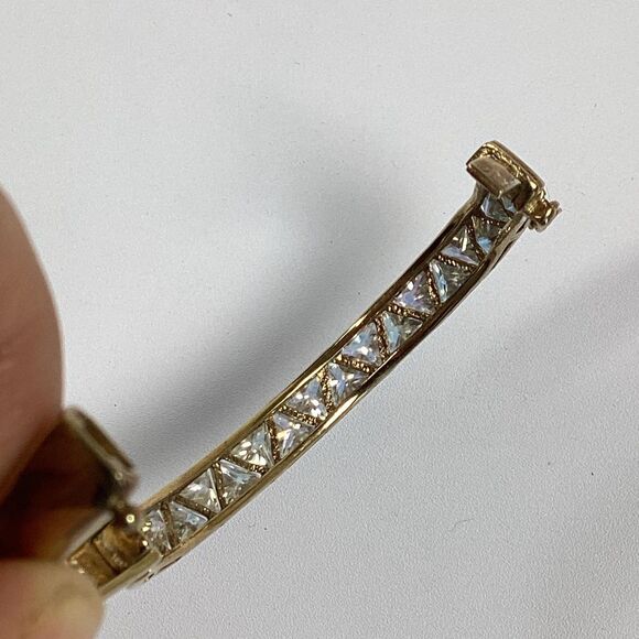 Bangle Bracelet Gold Over 925 Sterling Silver Triangle Cut CZ Hinged Thailand - Picture 5 of 9